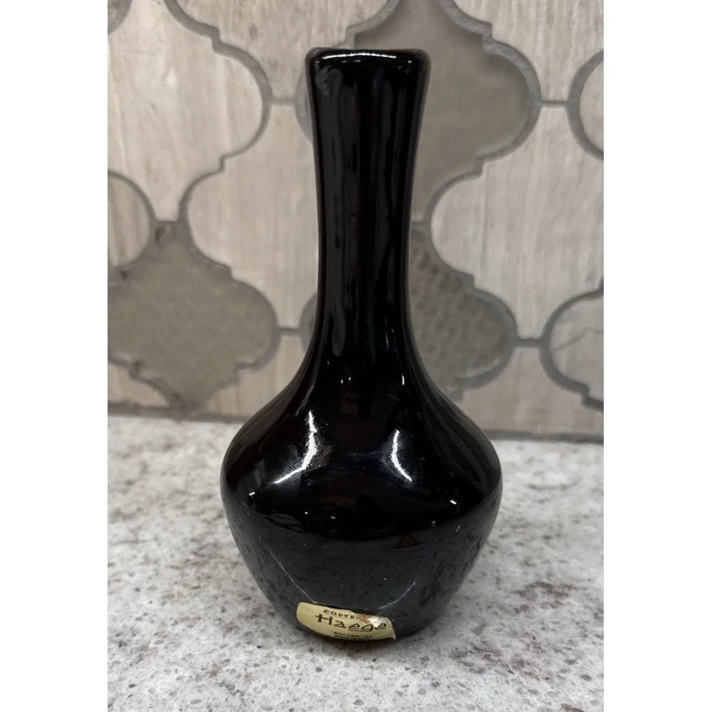 Vintage Haeger Black Floral Bud Vase Glossy Finish Pottery‎ 5.5